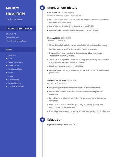 Cellar Worker Resume