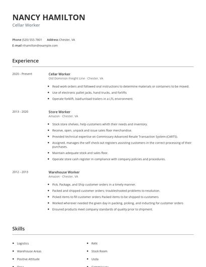 Cellar Worker Resume