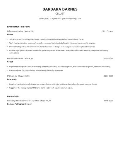 Cellist Resume
