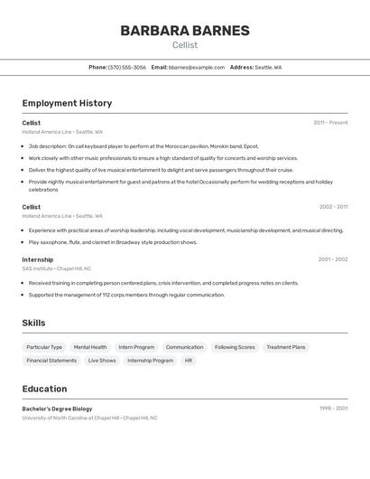 Cellist Resume