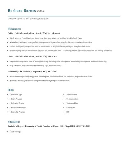 Cellist Resume