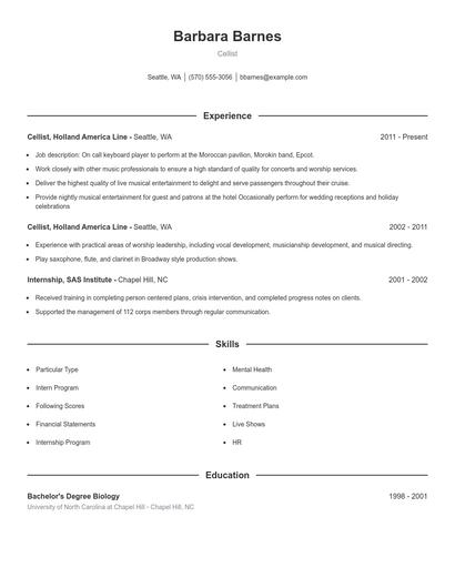 Cellist Resume