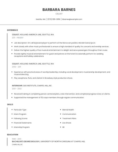 Cellist Resume