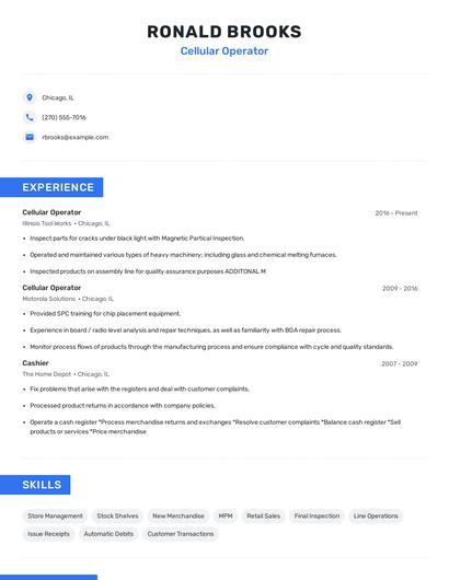 Cellular Operator Resume