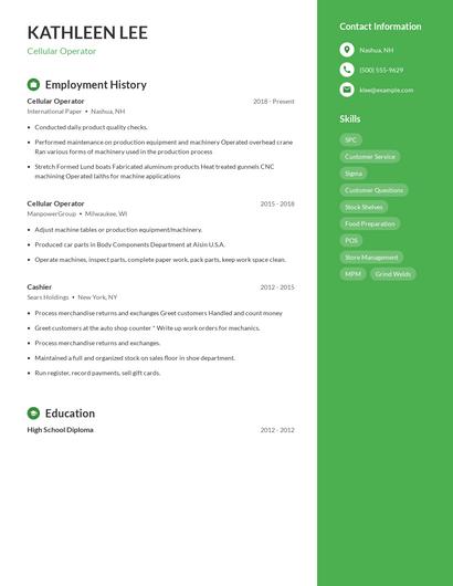 Cellular Operator Resume