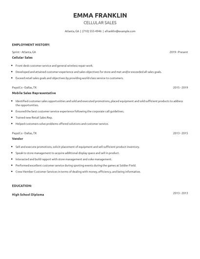 Cellular Sales Resume