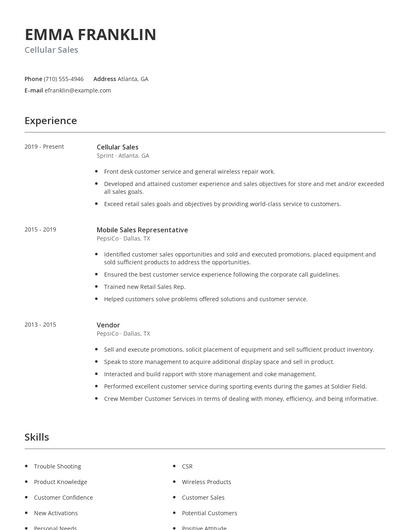 Cellular Sales Resume