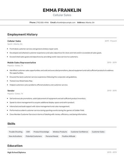 Cellular Sales Resume
