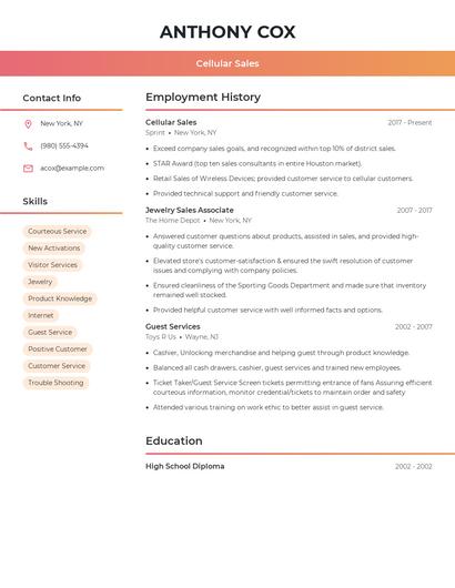 Cellular Sales Resume