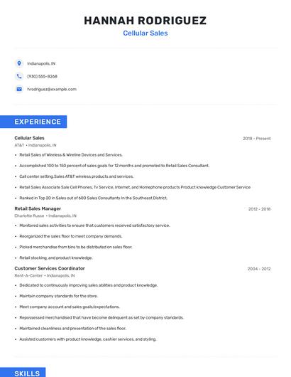 Cellular Sales Resume