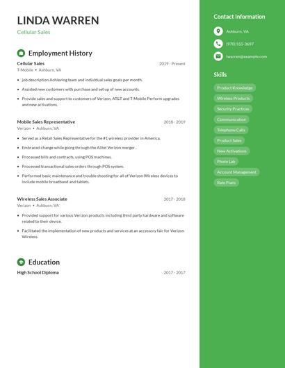 Cellular Sales Resume