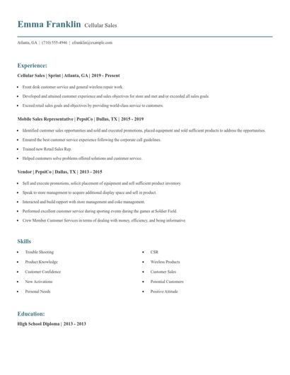 Cellular Sales Resume