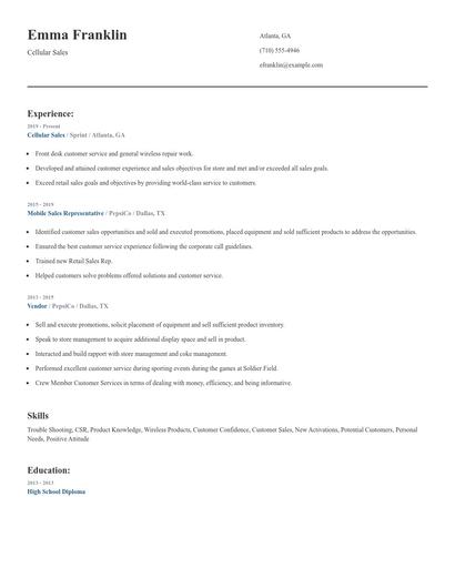 Cellular Sales Resume