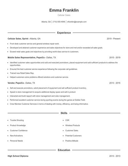Cellular Sales Resume