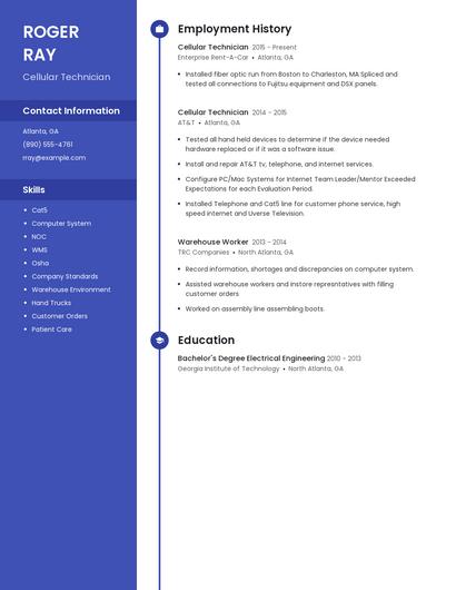 Cellular Technician Resume