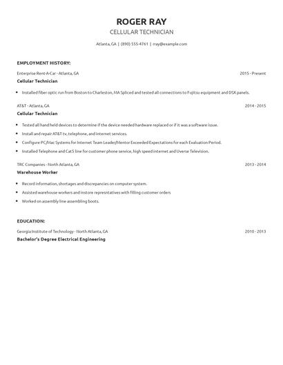 Cellular Technician Resume