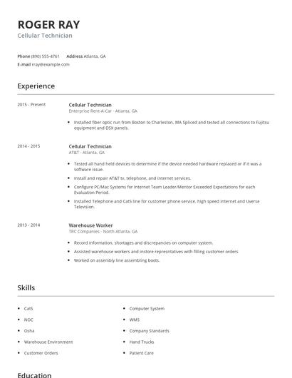 Cellular Technician Resume