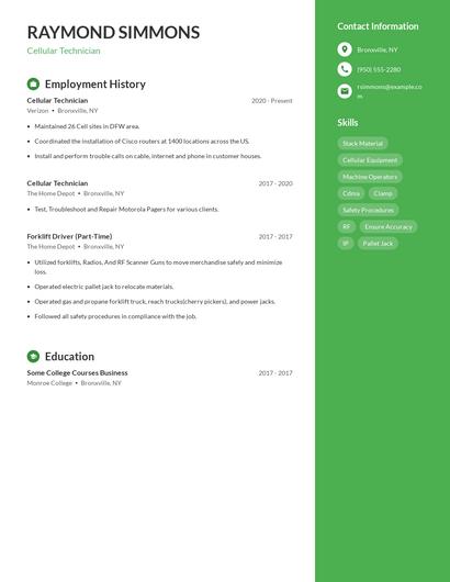 Cellular Technician Resume