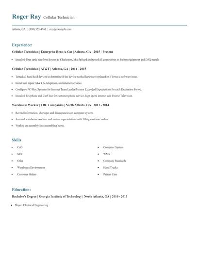 Cellular Technician Resume
