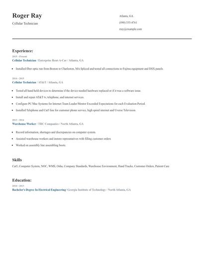 Cellular Technician Resume