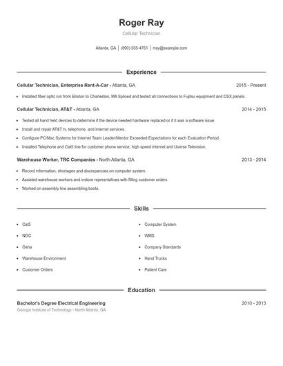 Cellular Technician Resume