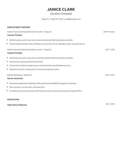 Cement Finisher Resume