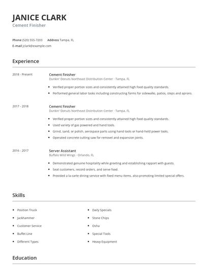 Cement Finisher Resume