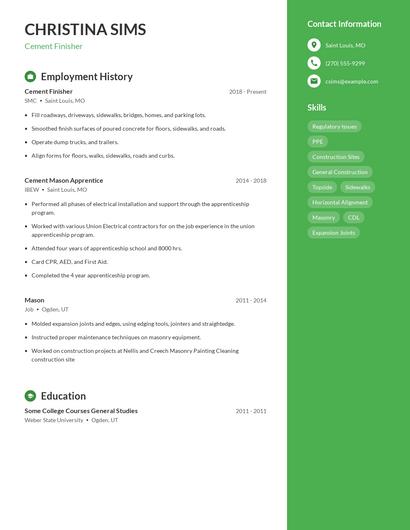 Cement Finisher Resume