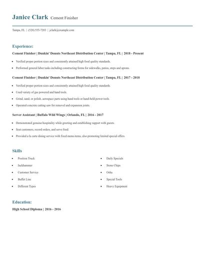 Cement Finisher Resume