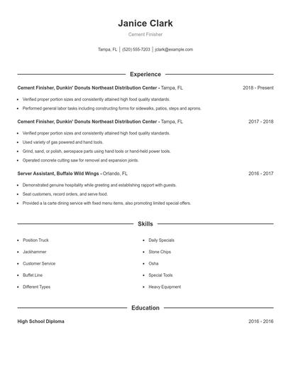 Cement Finisher Resume