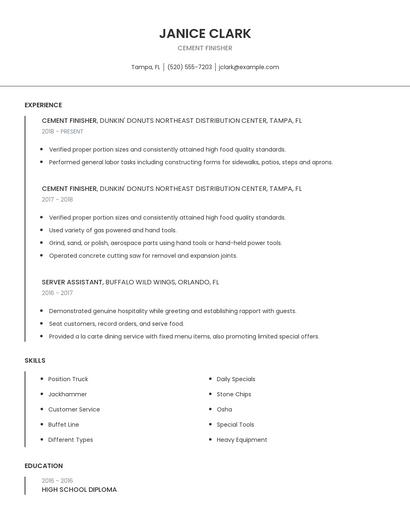 Cement Finisher Resume