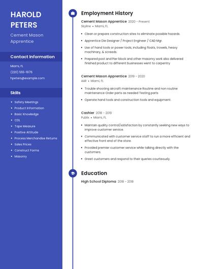 Cement Mason Apprentice Resume