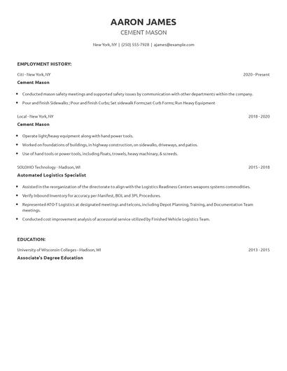 Cement Mason Resume