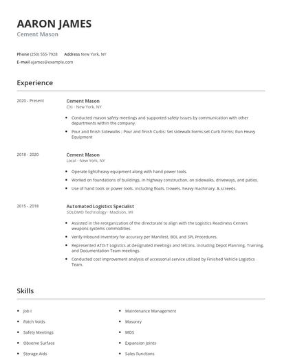 Cement Mason Resume