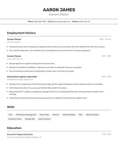 Cement Mason Resume