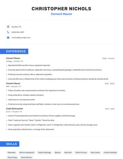 Cement Mason Resume