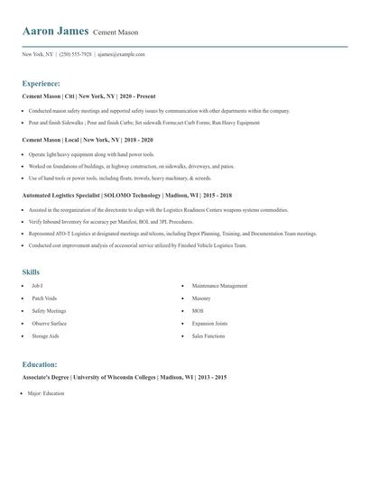 Cement Mason Resume