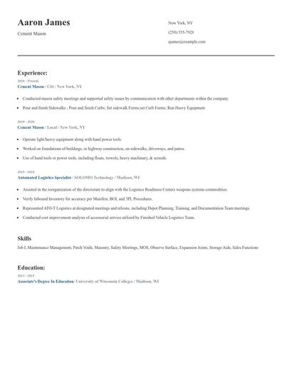 Cement Mason Resume
