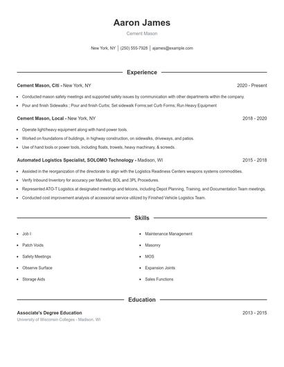 Cement Mason Resume