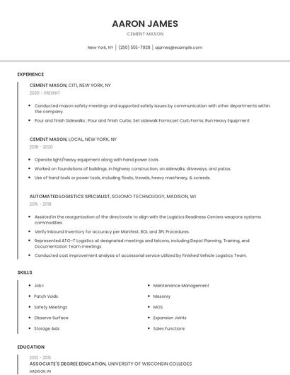 Cement Mason Resume