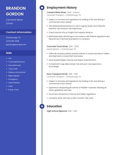 Cement Mixer Driver Resume