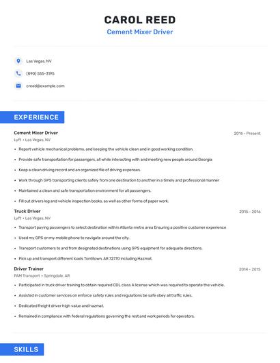 Cement Mixer Driver Resume