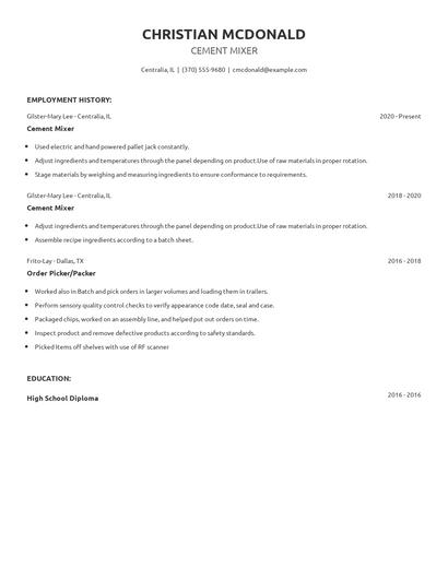 Cement Mixer Resume