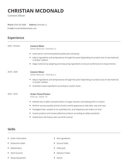 Cement Mixer Resume
