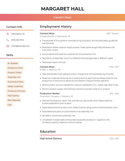 Cement Mixer Resume