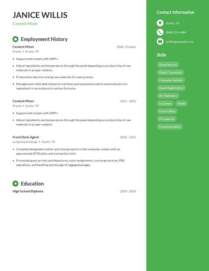 Cement Mixer Resume
