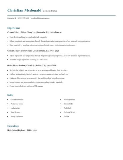Cement Mixer Resume