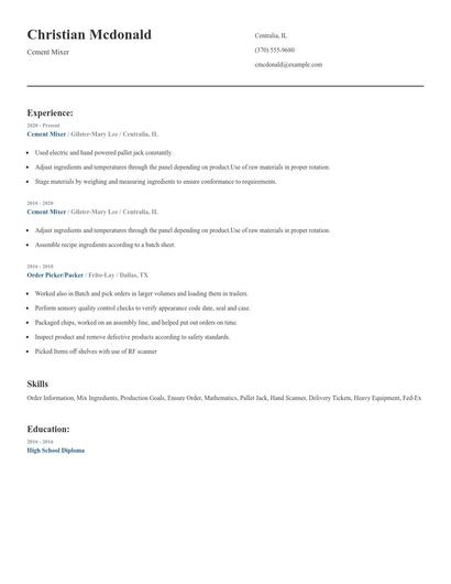 Cement Mixer Resume
