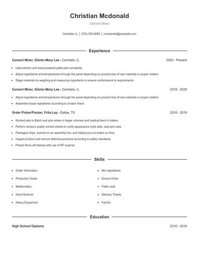 Cement Mixer Resume