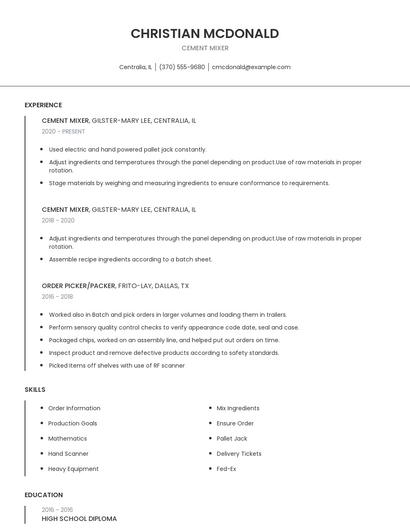 Cement Mixer Resume
